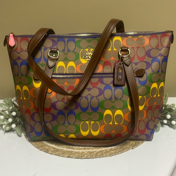 Coach Handbags - Coach Signature Rainbow Gallery Tote Handbag Purse